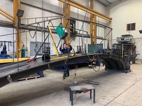 Cartmel footbridge in fabrication at CB Arts.