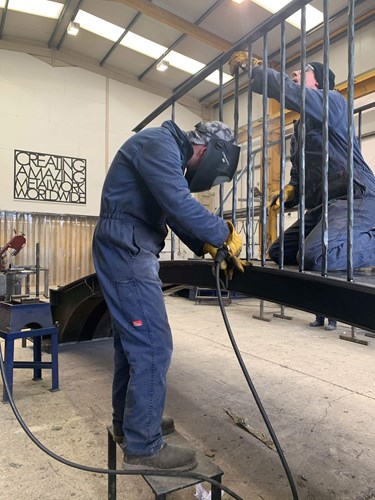 Cartmel footbridge in fabrication at CB Arts.