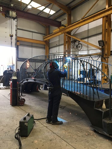 Cartmel footbridge in fabrication at CB Arts